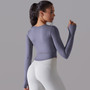 Seamless Knitting Solid Color Ribbed Sports Yoga Long-Sleeved Running Fitness Yoga Tops For Women