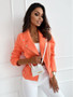 Fashion Slim Short Turndown Collar Solid Color Zipper Jacket For Women