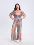 Plus Size Women Casual Short Sleeve Top And Striped Wide Leg Pants Two-piece Set