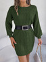 Women Autumn and Winter Solid Twist Lantern Sleeve Sweater Dress