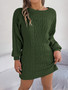 Women Autumn and Winter Solid Twist Lantern Sleeve Sweater Dress