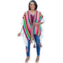 Women Autumn and Winter Geometric Knitting Crochet Tassel Cardigan Cape Jacket