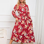 Women Balloon Sleeve Stand Collar Lace Floral Maxi Dress