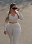 Plus Size Women Ribbed Casual Top and Pant Set