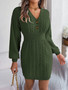 Autumn And Winter Buttoned V-Neck Lantern Sleeves Bodycon Sweater Dress Women's Clothing