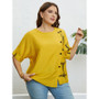 Women's Summer Yellow Round Neck Button Up Loose Top