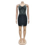 Fashionable Women's Solid Color Mesh Beaded Straps Club Dress