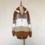 Autumn And Winter Warm Plush Patchwork Zipper Pocket Hooded Loose Coat For Women