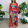 Strapless Printed Dress Long Jacket Two-Piece Set For Women