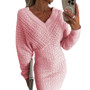 Women V Neck Long Sleeve Kintting Dress