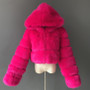 Women Faux furry Hooded Long Sleeve Crop Jacket