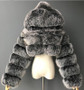 Women Faux furry Hooded Long Sleeve Crop Jacket