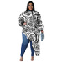 Plus Size Women Long Sleeve Round Neck Sexy Printed Chiffon Top