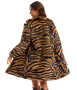 Women Autumn and Winter Zebra Print Faux furry Turndown Collar Warm Jacket