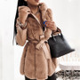 Women Faux furry Belted Hooded Solid Zip Jacket