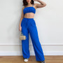 Women Summer Solid Sleeveless Sexy Suspender Top and Pleated Pants Two-piece Set