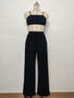 Women Summer Solid Sleeveless Sexy Suspender Top and Pleated Pants Two-piece Set