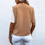 summer Women V-neck chiffon Fashion Contrast  Short Sleeve Shirt