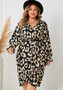 Plus Size Women V-neck Loose Casual Long Sleeve Printed Dress