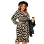 Plus Size Women V-neck Loose Casual Long Sleeve Printed Dress