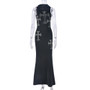 Women Cross Hot Rhinestone Style Hooded Sleeveless Maxi Dress