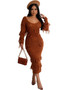 Women sexy knitting Crochet fringed dress (with pockets)