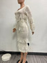 Women sexy knitting Crochet fringed dress (with pockets)