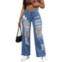 Women High Waist Washed Ripped Denim Pants