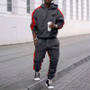 Men's Casual Velvet Colorblock Hoodies and Pant Two-piece Set