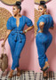 Women Washed Blue Chic Denim Jumpsuit