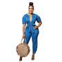 Women Washed Blue Chic Denim Jumpsuit