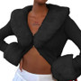 Women Furry Ribbed Cardigan v-neck knitting Crop Top