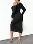 Plus Size Women's Slash Shoulder Long Sleeve Slim Fit Drawstring Irregular Bodycon Sexy Dress