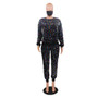 Women's Fashion Casual Sequin Long Sleeve Round Neck Two Piece Pants Set