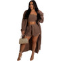 Women's Casual Fashionable Autumn And Winter Knitting Cardigan Strapless Top Shorts Three-Piece Set