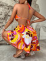 Sexy Printed Women's Summer Hollow Bright Color Halter Neck Jumpsuit