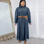 Plus Size Women's Winter Denim Turndown Collared Button Up Long Sleeve Casual Shirt Dress