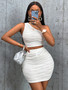 Summer Casual Fashion Women's Solid Color Slash Shoulder Sleeveless Two Piece Skirt Set