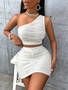 Summer Casual Fashion Women's Solid Color Slash Shoulder Sleeveless Two Piece Skirt Set