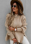 Women Half Turtle Collar Loose Solid Long Sleeve Side Slit Knitting Sweater