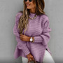 Women Half Turtle Collar Loose Solid Long Sleeve Side Slit Knitting Sweater