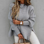 Women Half Turtle Collar Loose Solid Long Sleeve Side Slit Knitting Sweater