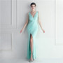 beaded v-neck slit bridesmaid wedding night club long dress