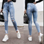 High Waist Fleece Straight Denim Pants Women High Waist Slim Fit High Stretch Pants