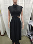 Women Summer Stand Collar Macaron Cut Out Maxi Dress