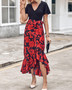 Women Printed V-Neck Ruffle Floral Dress