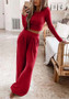 Women Solid Casual Long Sleeve Top and Pant Two Piece Set