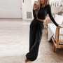 Women Solid Casual Long Sleeve Top and Pant Two Piece Set