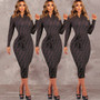 Latest Ladies Fashion Chic Zip Long Sleeve Bodycon Long Dress