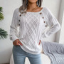 Women Fall/Winter Casual Square Neck Buttoned Long Sleeve Sweater